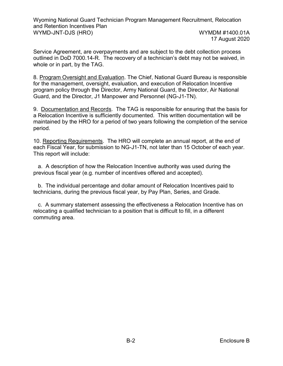 Form WYMD-JNT-DJS (HRO) Technician Program Management Recruitment, Relocation and Retention Incentive Plan - Wyoming, Page 11