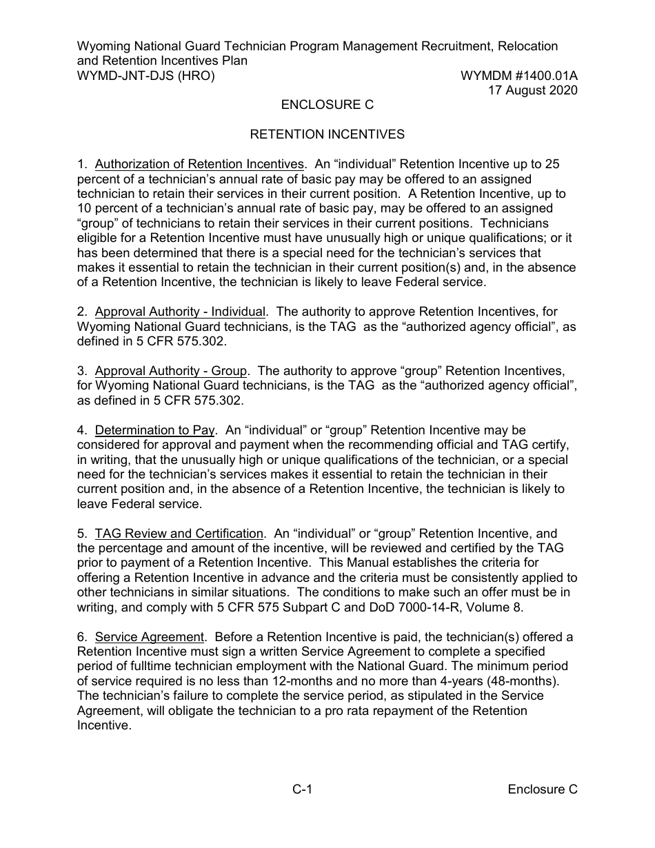 Form WYMD-JNT-DJS (HRO) Technician Program Management Recruitment, Relocation and Retention Incentive Plan - Wyoming, Page 12