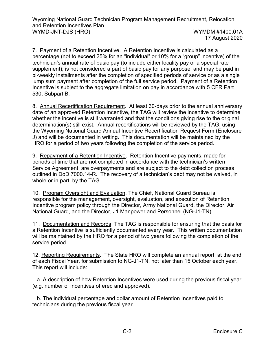Form WYMD-JNT-DJS (HRO) Technician Program Management Recruitment, Relocation and Retention Incentive Plan - Wyoming, Page 13