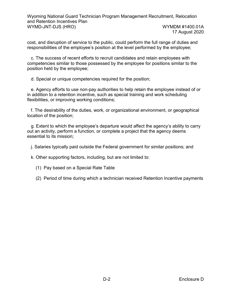 Form WYMD-JNT-DJS (HRO) Technician Program Management Recruitment, Relocation and Retention Incentive Plan - Wyoming, Page 16