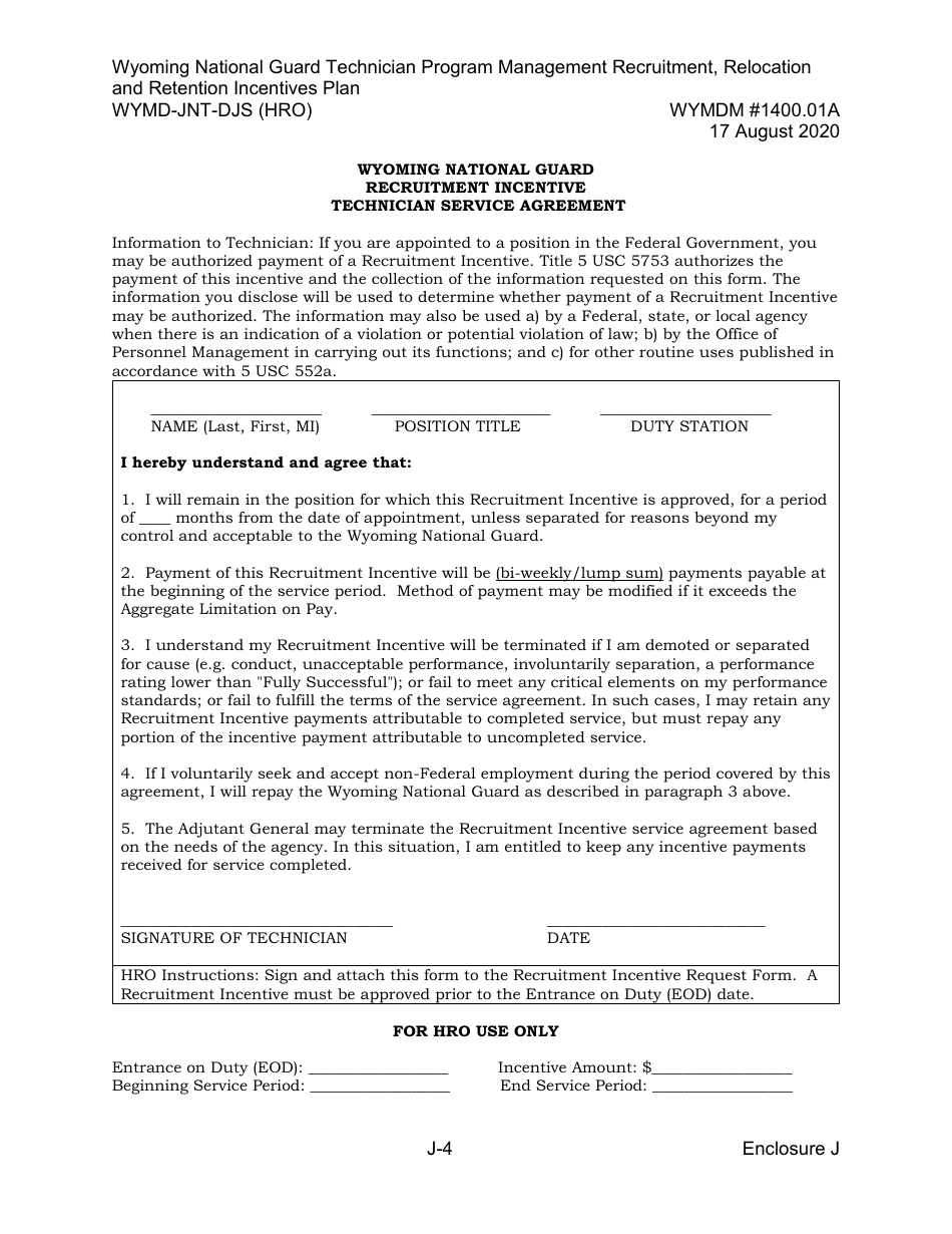 Form WYMD-JNT-DJS (HRO) Technician Program Management Recruitment, Relocation and Retention Incentive Plan - Wyoming, Page 30