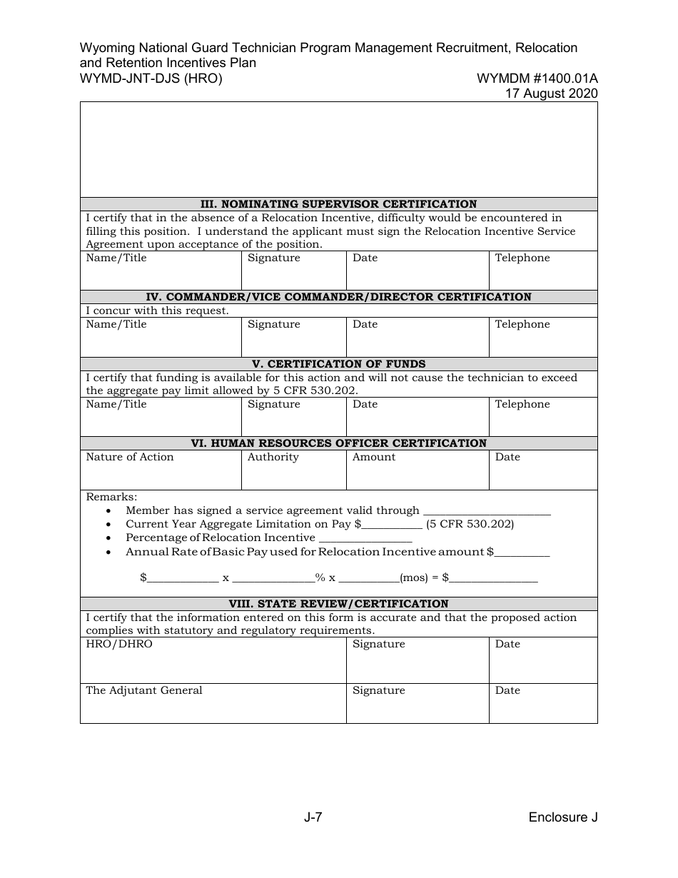 Form WYMD-JNT-DJS (HRO) Technician Program Management Recruitment, Relocation and Retention Incentive Plan - Wyoming, Page 33
