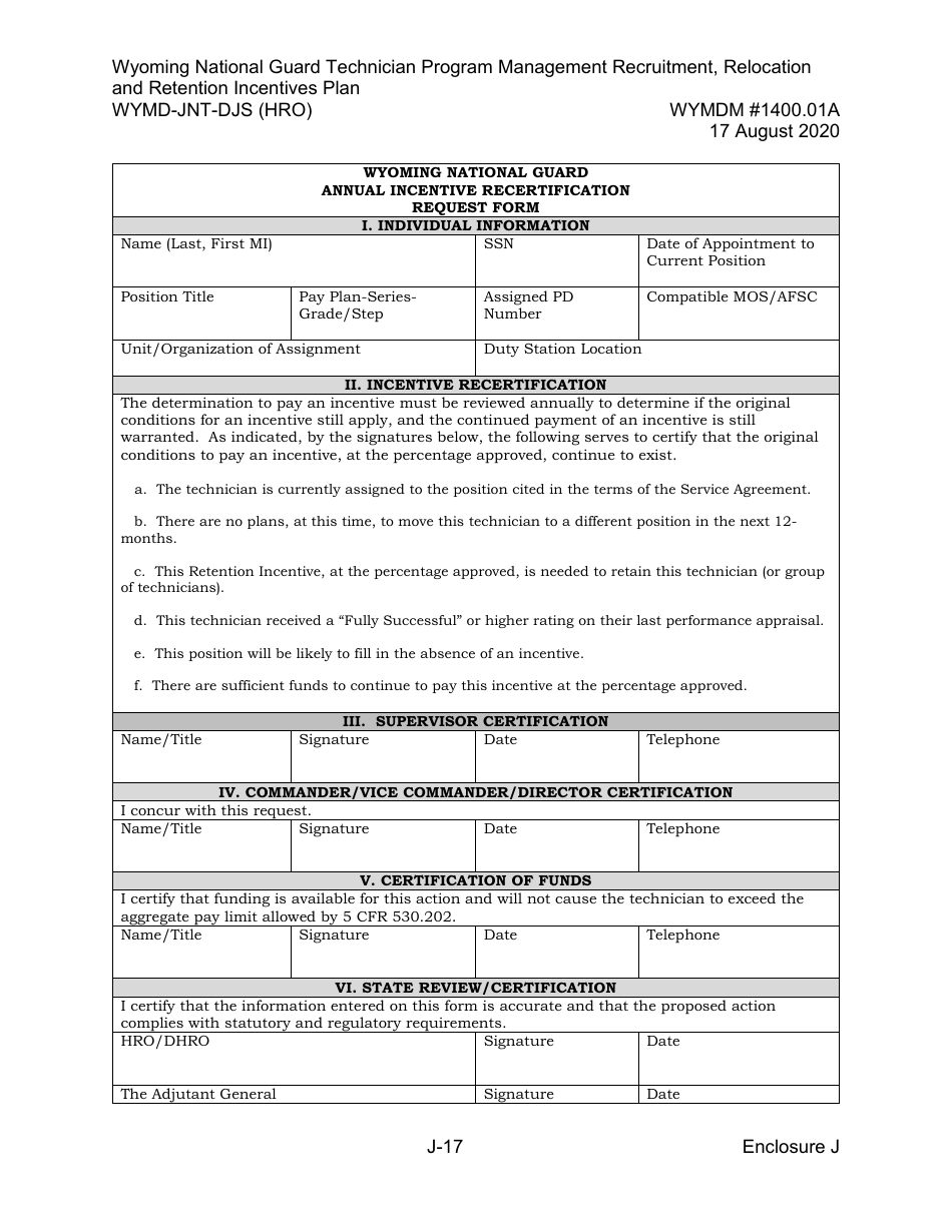 Form WYMD-JNT-DJS (HRO) Technician Program Management Recruitment, Relocation and Retention Incentive Plan - Wyoming, Page 43