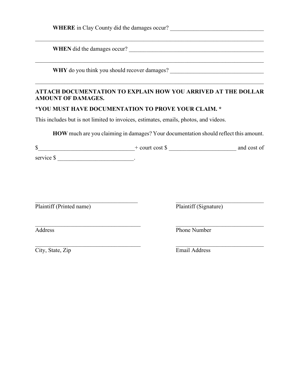 Clay County Florida Small Claims Complaint Fill Out Sign Online And Download Pdf 1186