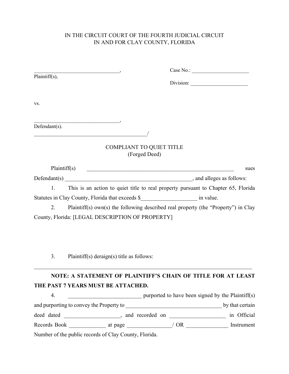 Complaint to Quiet Title (Forged Deed) - Clay County, Florida, Page 4