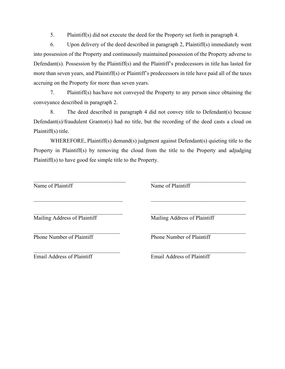 Complaint to Quiet Title (Forged Deed) - Clay County, Florida, Page 5