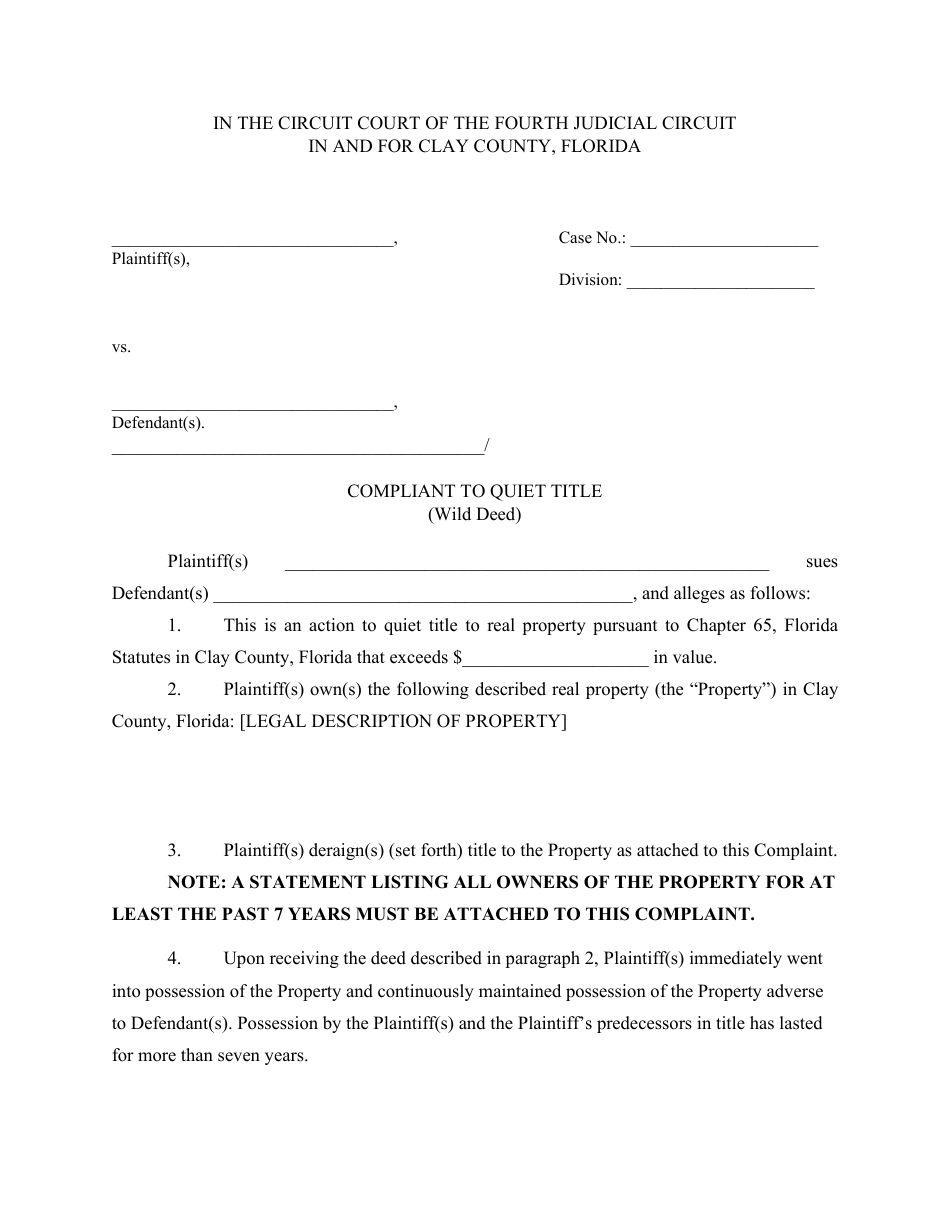 Complaint to Quiet Title (Wild Deed) - Clay County, Florida, Page 4