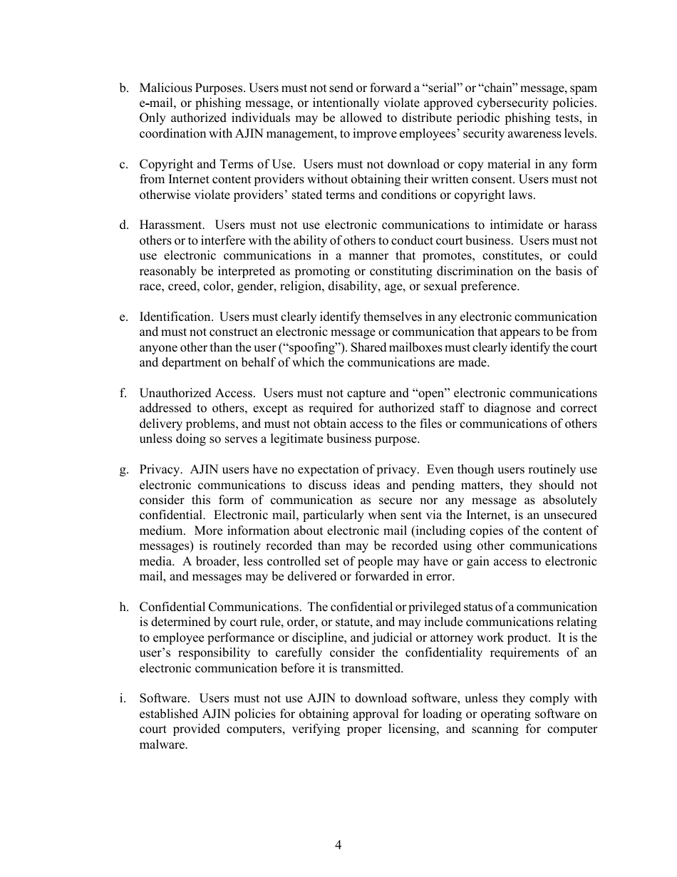 Acknowledgment of Electronic Communications and Internet Access Policy - Arizona, Page 4