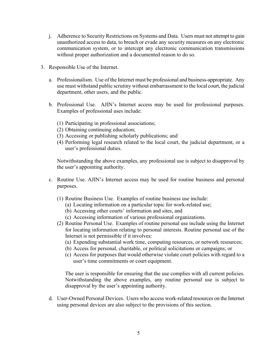 Acknowledgment of Electronic Communications and Internet Access Policy - Arizona, Page 5