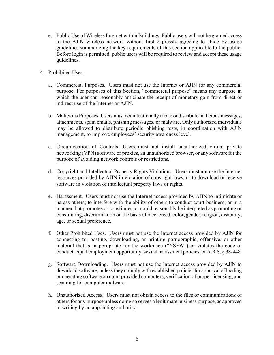 Acknowledgment of Electronic Communications and Internet Access Policy - Arizona, Page 6