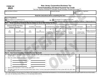 Document preview: Form 332 Tiered Subsidiary Dividend Pyramid Tax Credit - New Jersey, 2023