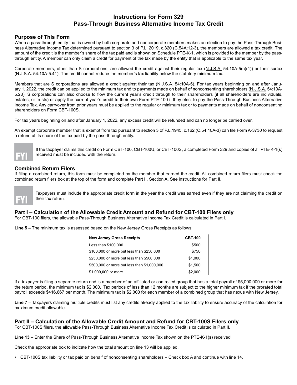 Form 329 Pass-Through Business Alternative Income Tax Credit - New Jersey, Page 4