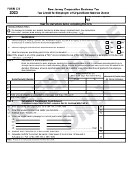 Document preview: Form 331 Tax Credit for Employer of Organ/Bone Marrow Donor - New Jersey, 2023