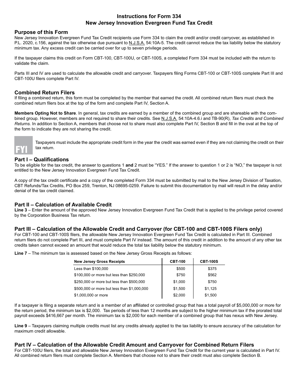 Form 334 New Jersey Innovation Evergreen Fund Tax Credit - New Jersey, Page 3