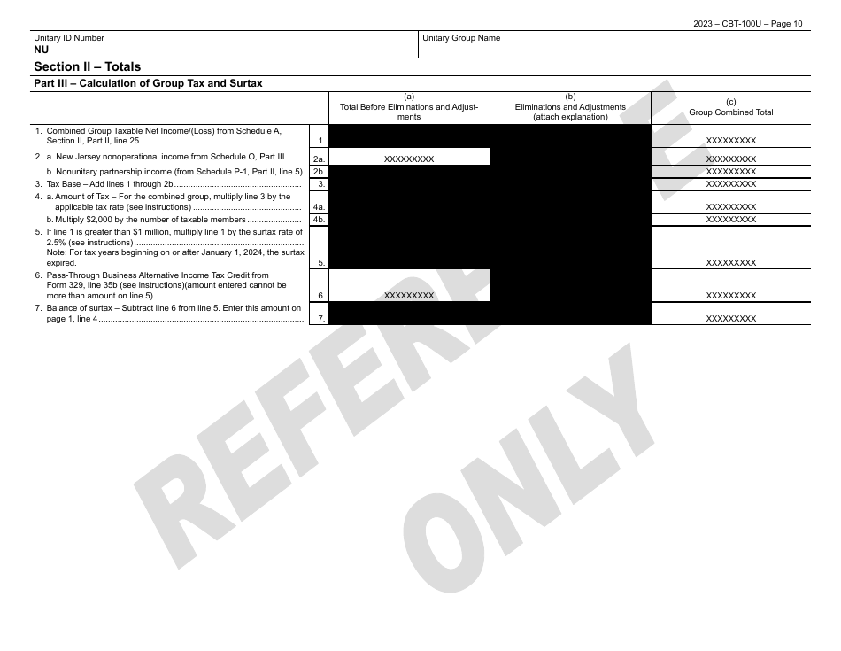 Form CBT-100U New Jersey Corporation Business Tax Unitary Return - New Jersey, Page 11