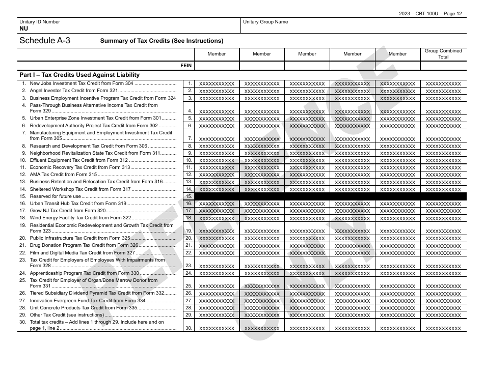 Form CBT-100U New Jersey Corporation Business Tax Unitary Return - New Jersey, Page 13