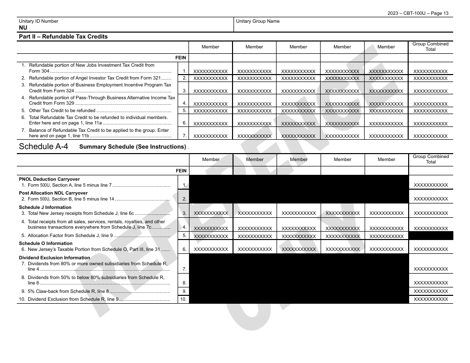 Form CBT-100U New Jersey Corporation Business Tax Unitary Return - New Jersey, Page 14
