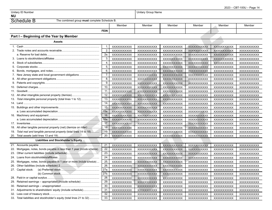 Form CBT-100U New Jersey Corporation Business Tax Unitary Return - New Jersey, Page 15