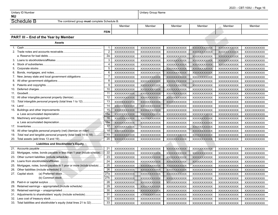 Form CBT-100U New Jersey Corporation Business Tax Unitary Return - New Jersey, Page 17