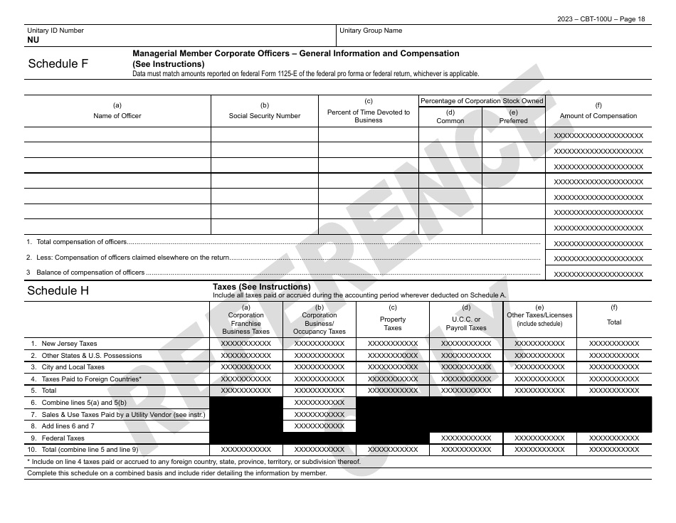 Form CBT-100U New Jersey Corporation Business Tax Unitary Return - New Jersey, Page 19