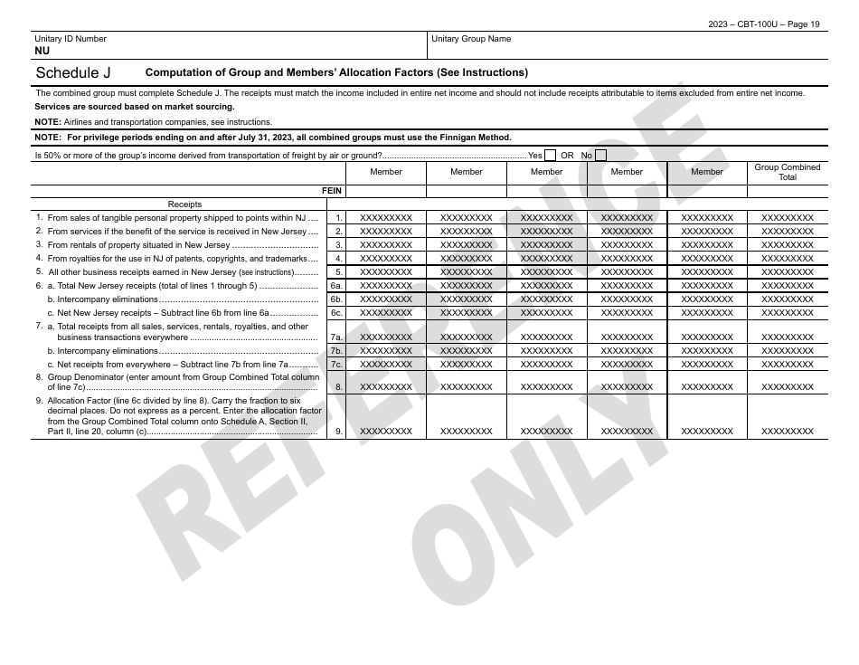 Form CBT-100U New Jersey Corporation Business Tax Unitary Return - New Jersey, Page 20