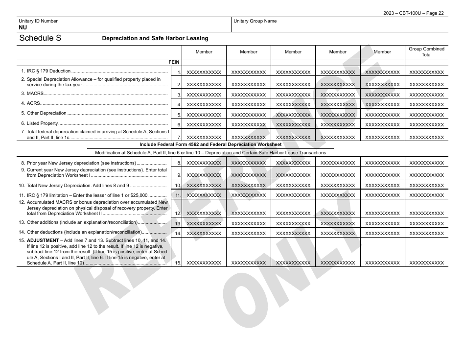 Form CBT-100U New Jersey Corporation Business Tax Unitary Return - New Jersey, Page 23