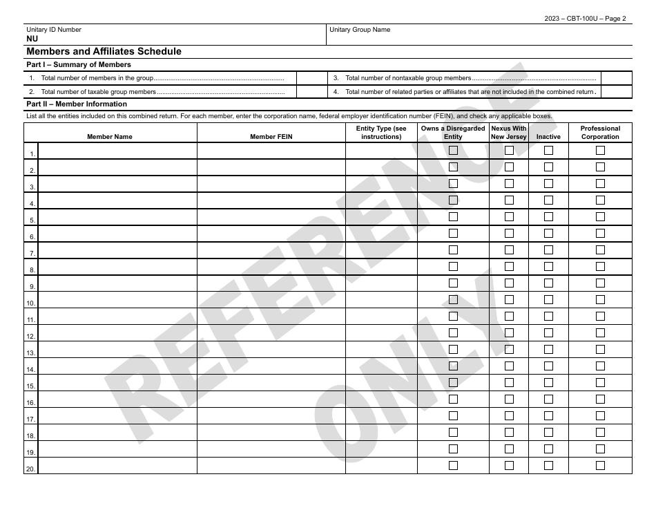 Form CBT-100U New Jersey Corporation Business Tax Unitary Return - New Jersey, Page 3