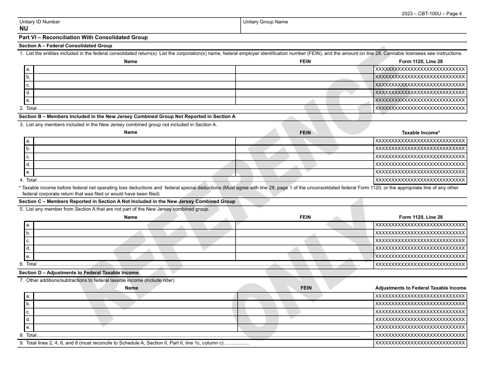 Form CBT-100U New Jersey Corporation Business Tax Unitary Return - New Jersey, Page 5