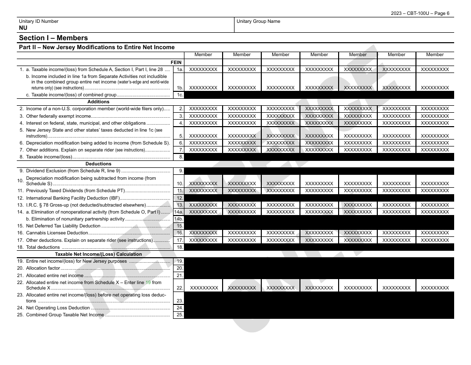 Form CBT-100U New Jersey Corporation Business Tax Unitary Return - New Jersey, Page 7