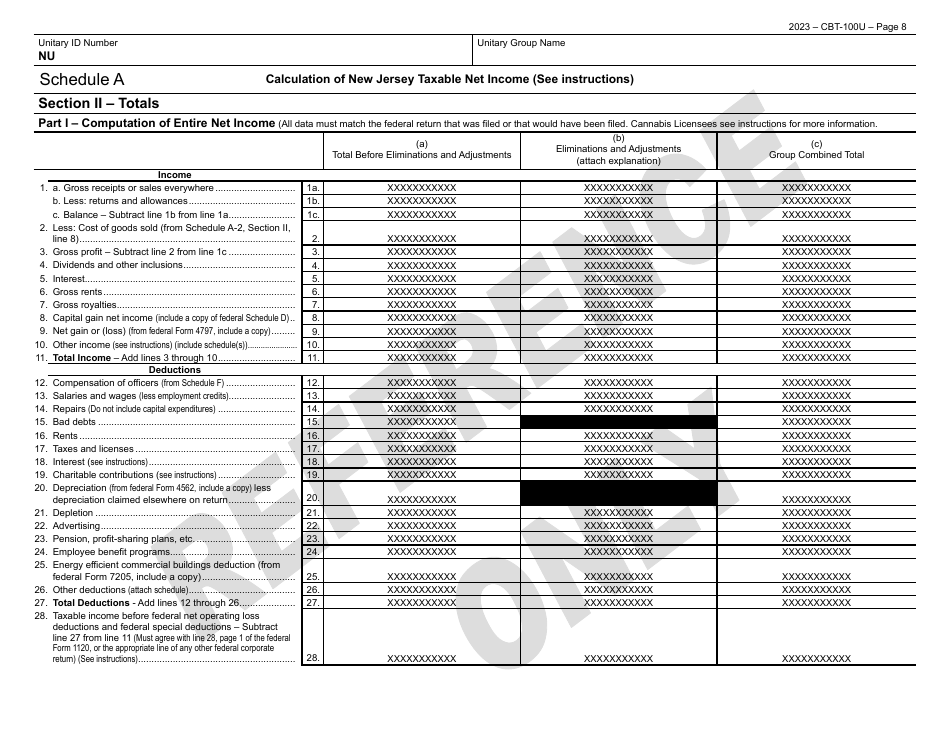 Form CBT-100U New Jersey Corporation Business Tax Unitary Return - New Jersey, Page 9
