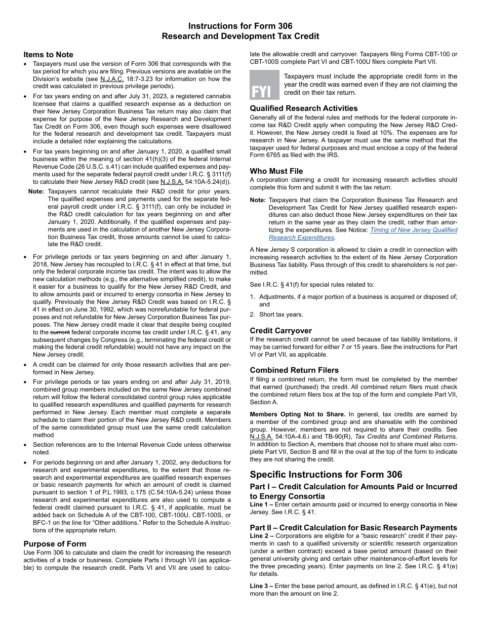 Form 306 Research and Development Tax Credit - New Jersey, Page 4