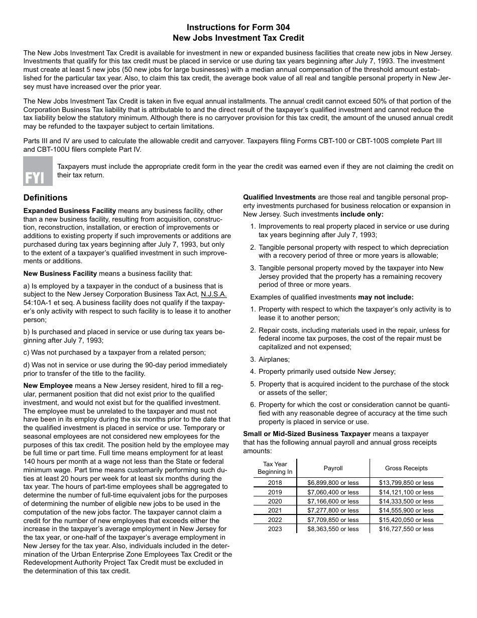 Form 304 New Jobs Investment Tax Credit - New Jersey, Page 5