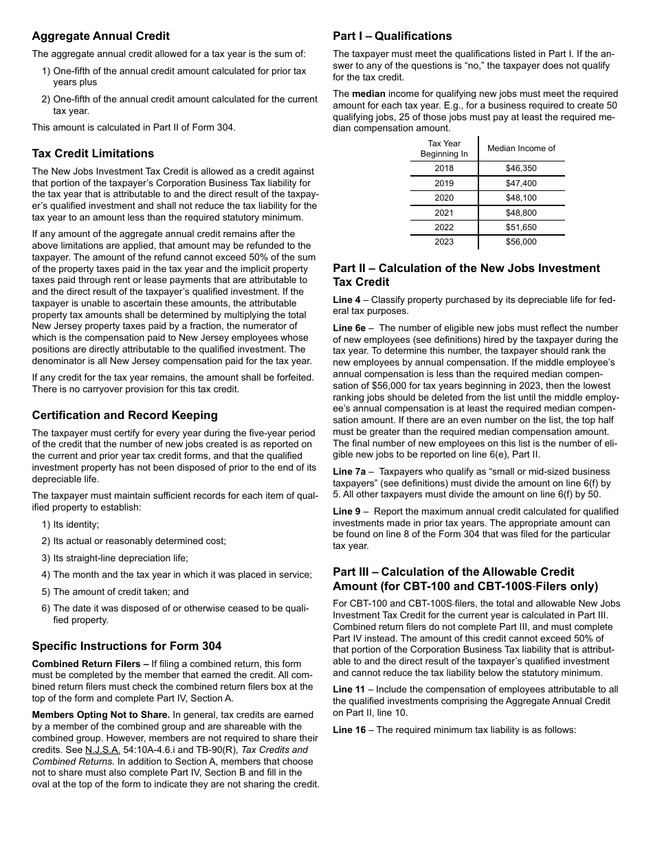 Form 304 New Jobs Investment Tax Credit - New Jersey, Page 6