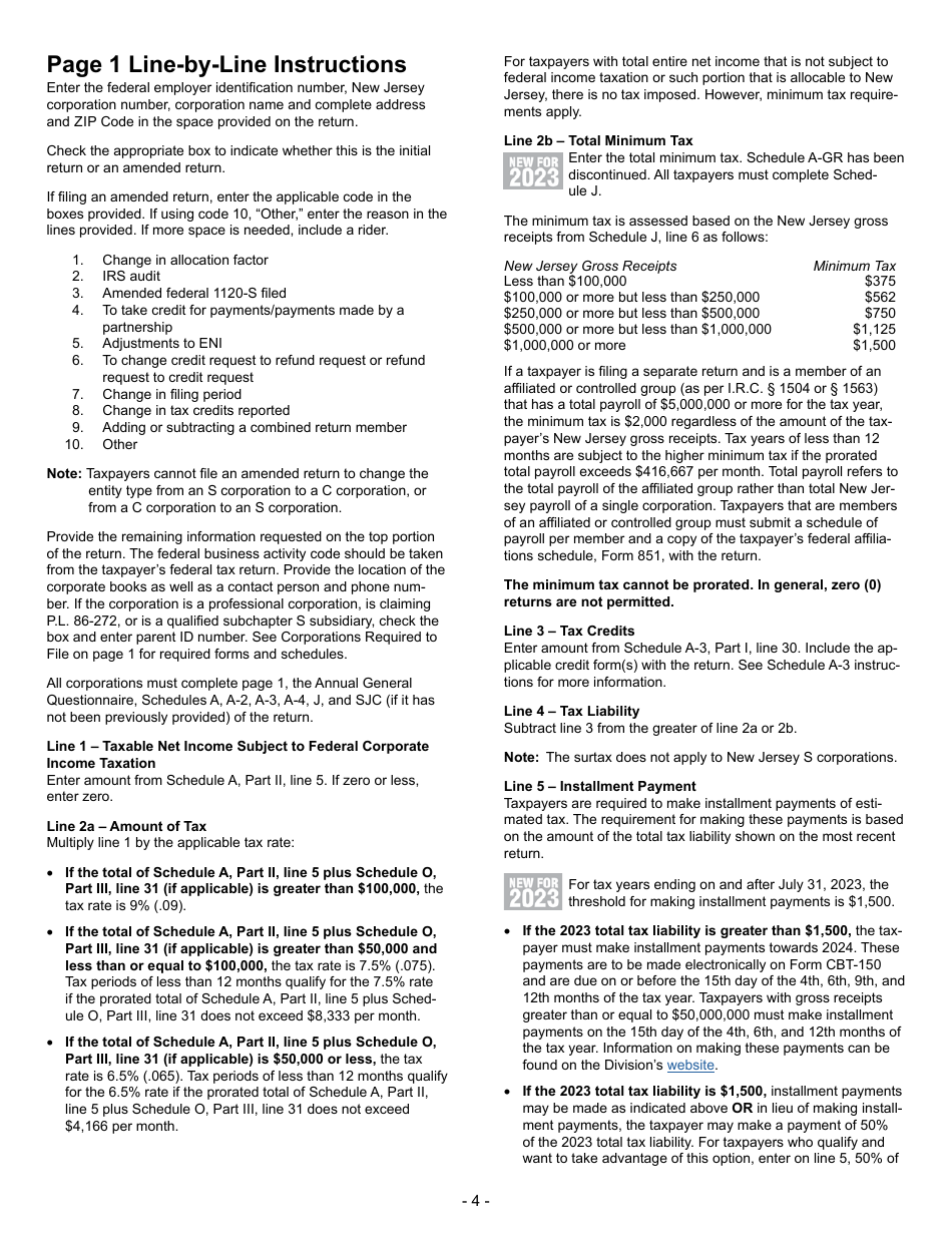 Download Instructions for Form CBT-100S S Corporation Business Tax ...