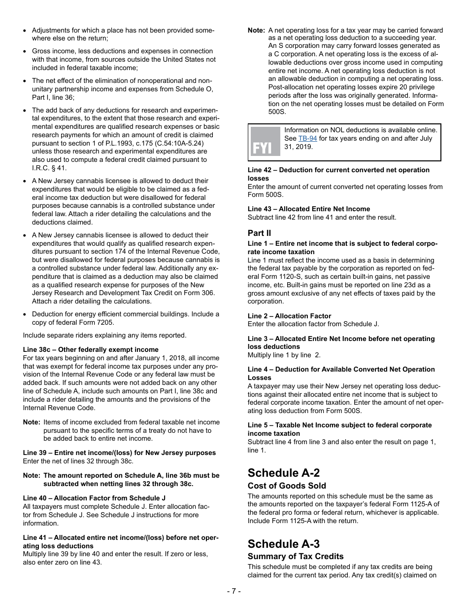 Instructions for Form CBT-100S S Corporation Business Tax Return Form - New Jersey, Page 7