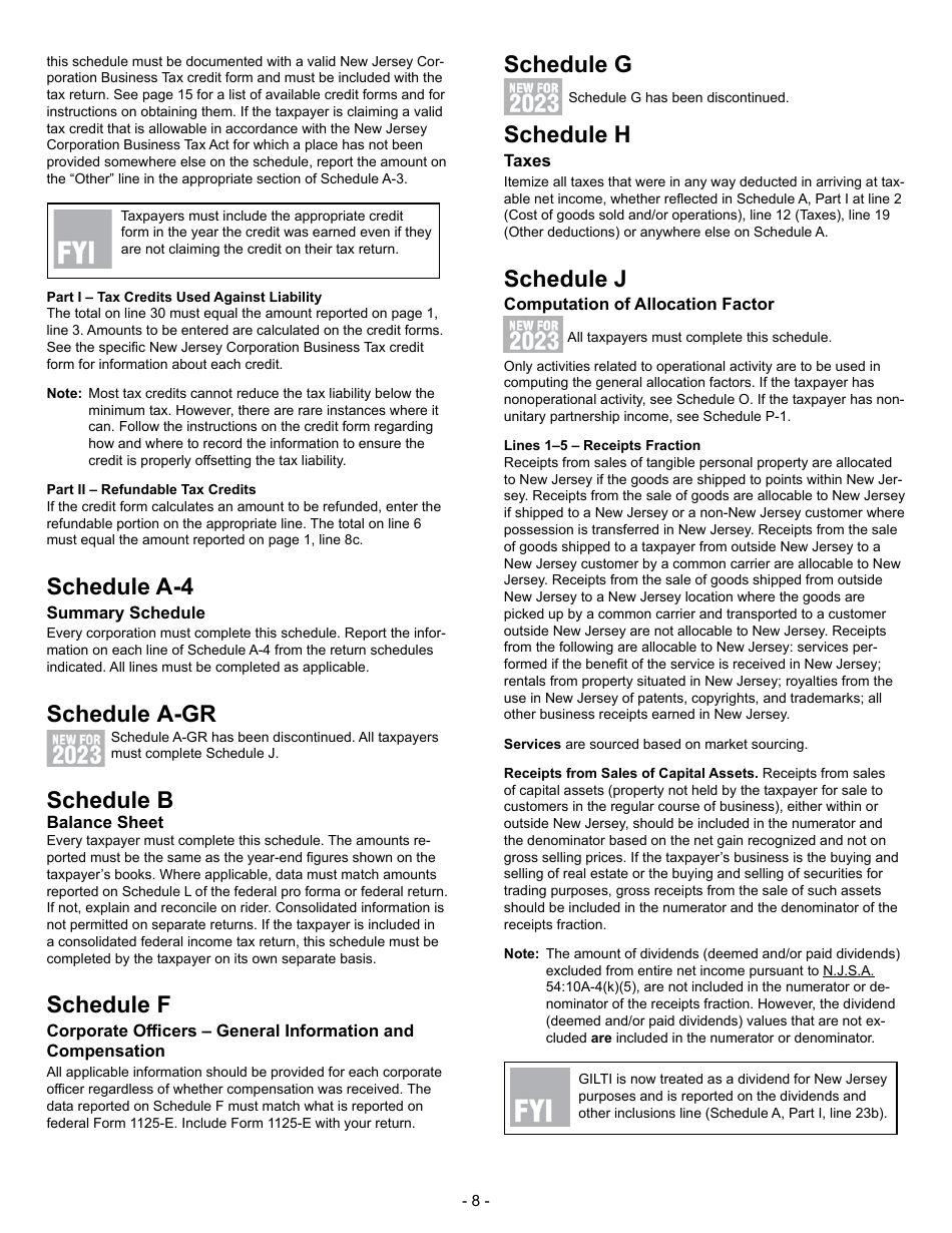 Instructions for Form CBT-100S S Corporation Business Tax Return Form - New Jersey, Page 8
