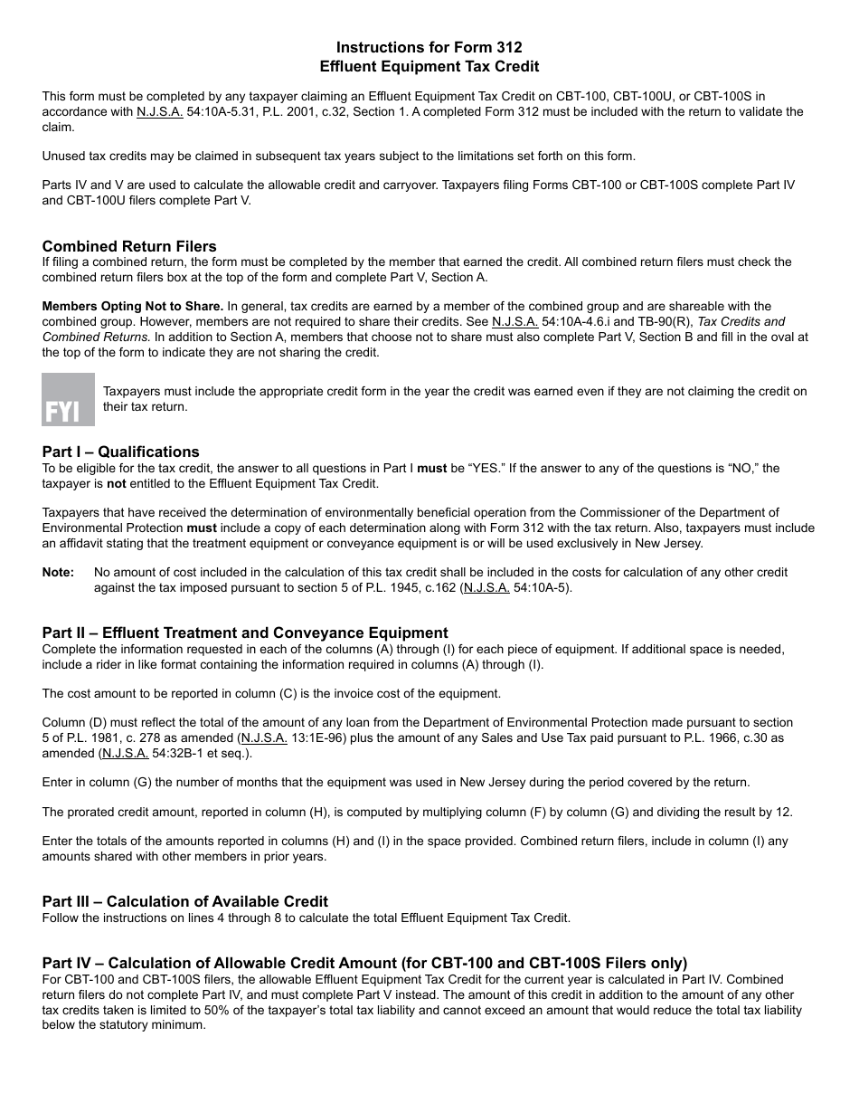 Form 312 Effluent Equipment Tax Credit - New Jersey, Page 3