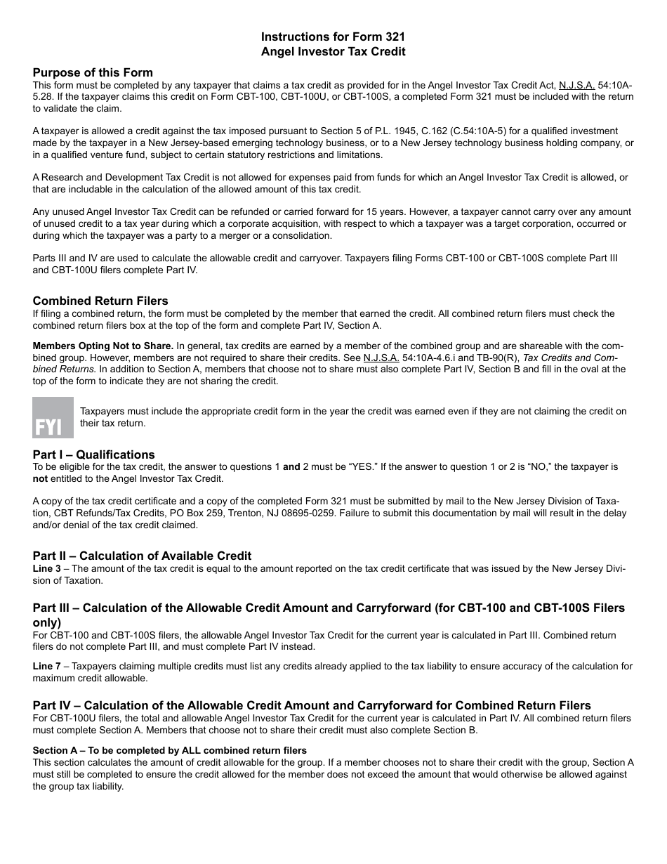 Form 321 Angel Investor Tax Credit - New Jersey, Page 3