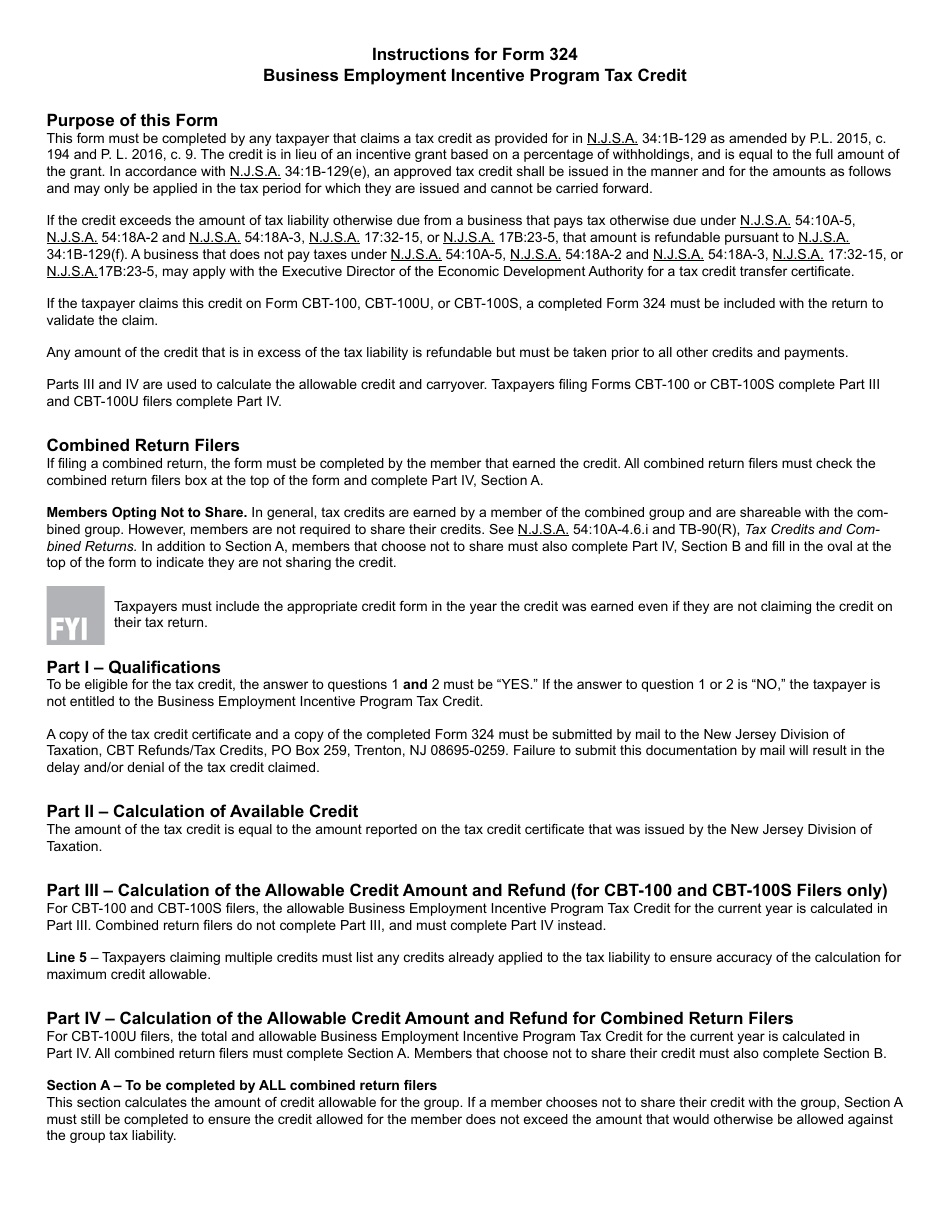 Form 324 Business Employment Incentive Program Tax Credit - New Jersey, Page 3