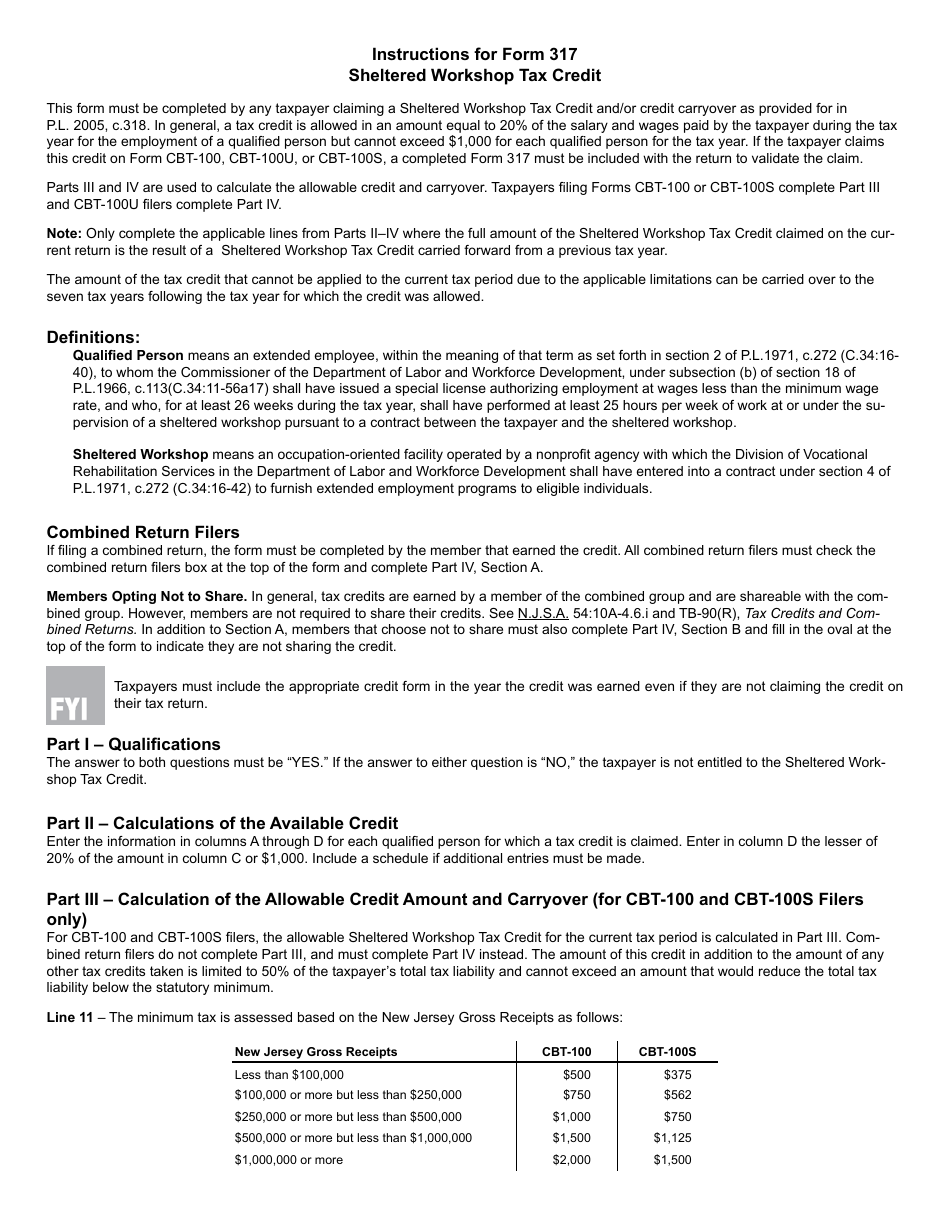 Form 317 Sheltered Workshop Tax Credit - New Jersey, Page 3