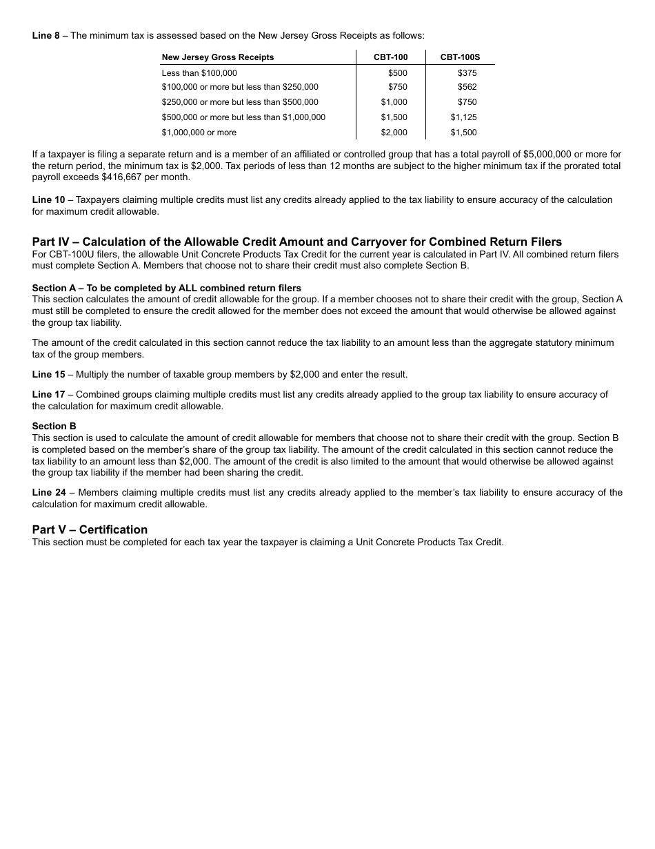 Form 335 Unit Concrete Products Tax Credit - New Jersey, Page 4