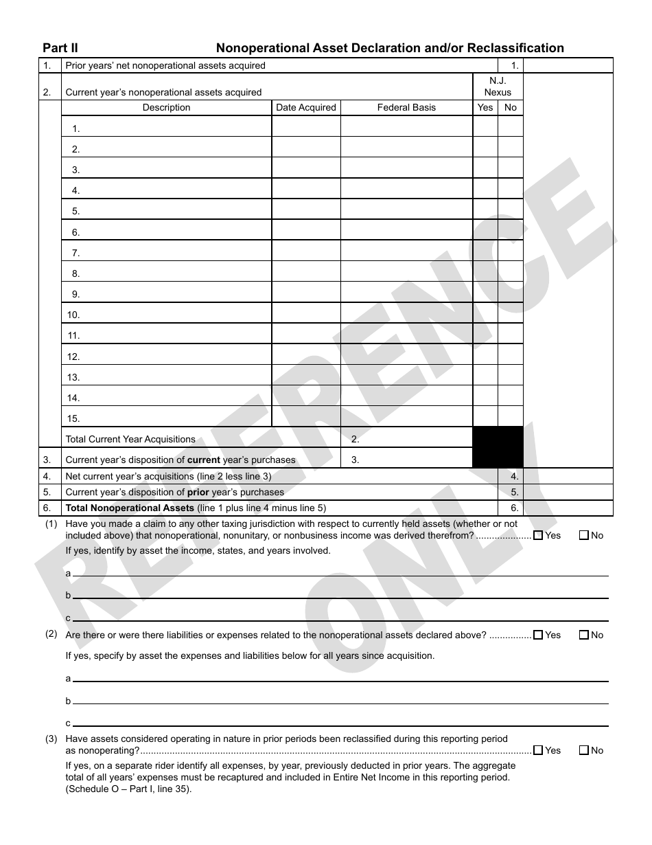 Schedule O Nonoperational Activity - New Jersey, Page 2