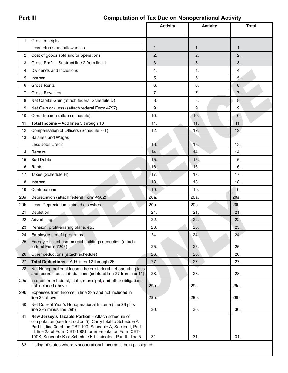 Schedule O Nonoperational Activity - New Jersey, Page 3