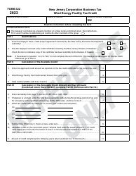 Form 322 Wind Energy Facility Tax Credit - New Jersey