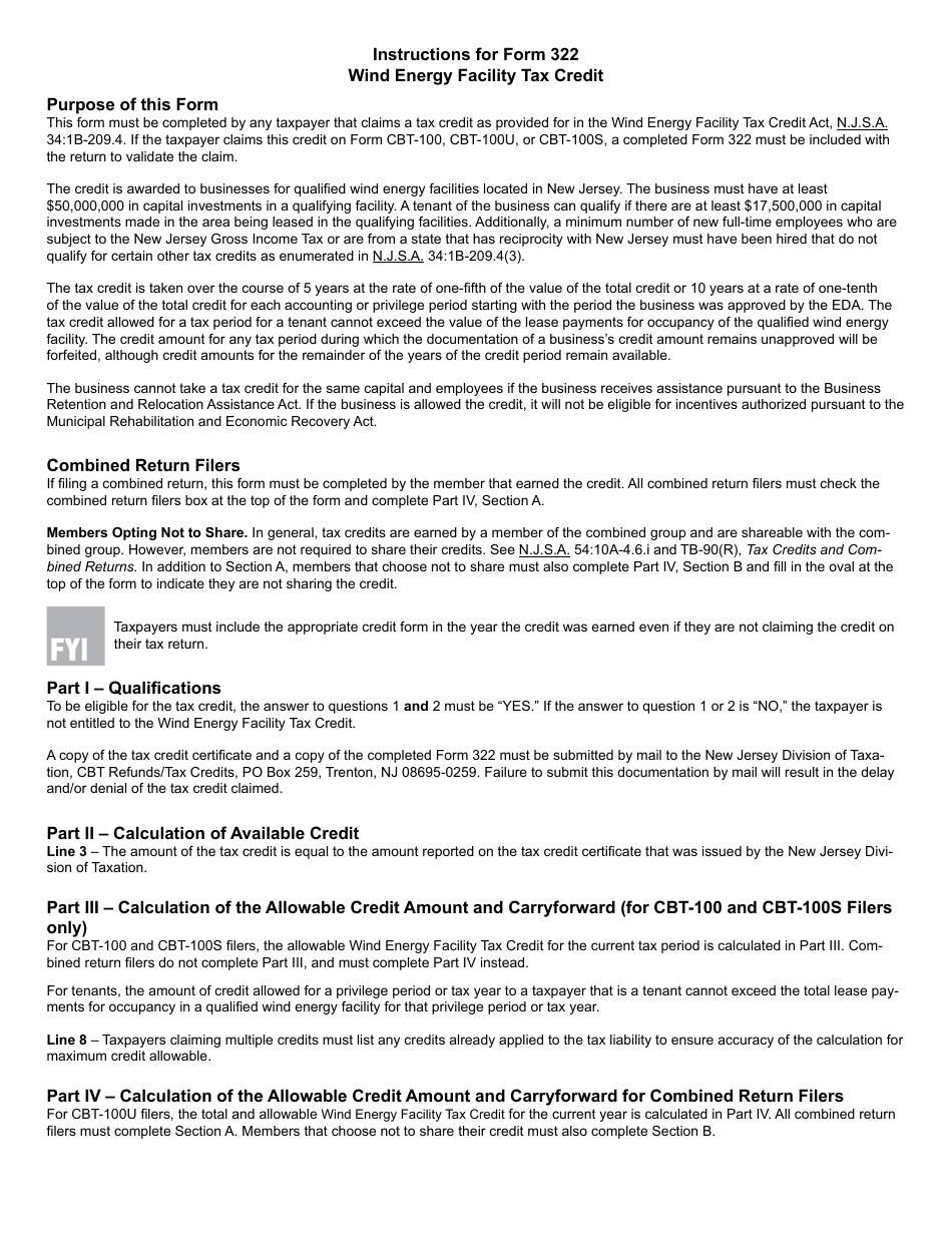 Form 322 Wind Energy Facility Tax Credit - New Jersey, Page 3