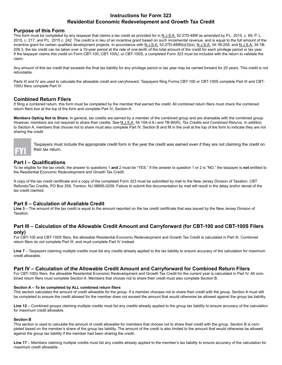 Form 323 Residential Economic Redevelopment and Growth Tax Credit - New Jersey, Page 3