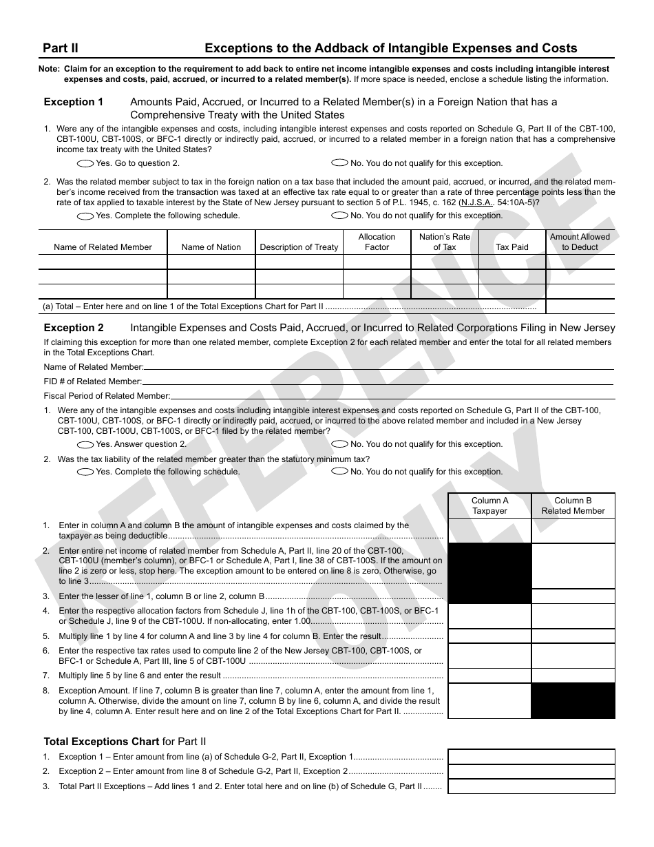 Schedule G-2 Claim for Exceptions to Disallowed Interest and Intangible Expenses and Costs - New Jersey, Page 3
