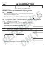 Document preview: Form 320 Grow New Jersey Assistance Tax Credit - New Jersey, 2023
