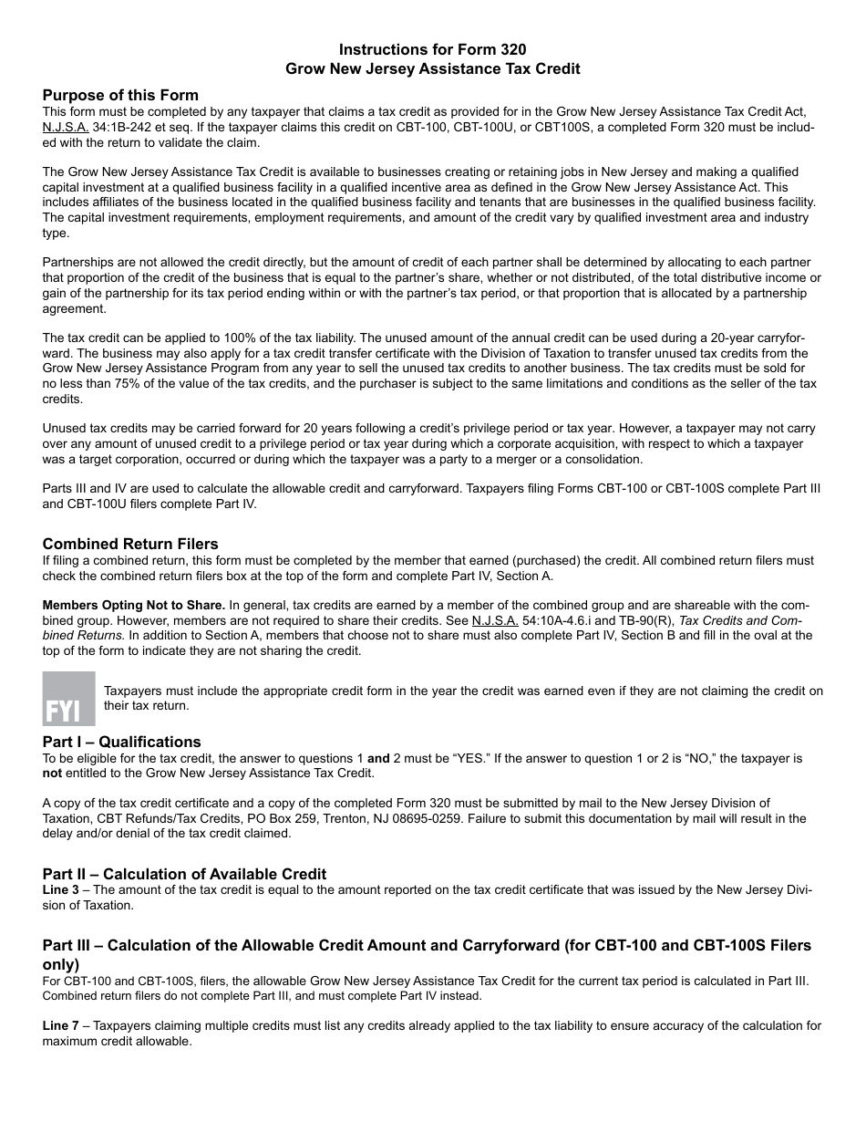 Form 320 Grow New Jersey Assistance Tax Credit - New Jersey, Page 3