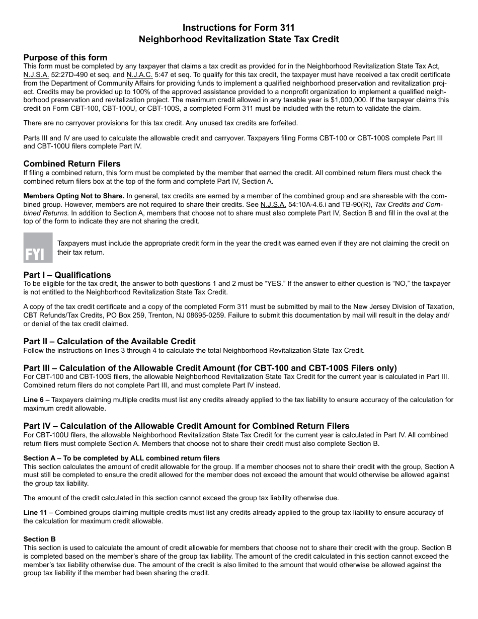 Form 311 Neighborhood Revitalization State Tax Credit - New Jersey, Page 3